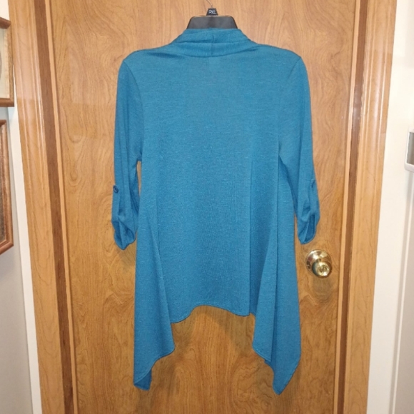 *4/$24* Uptown Vibe Turquoise Open Cardigan Jacket Teal Drape Ladies Medium USA - Picture 2 of 6